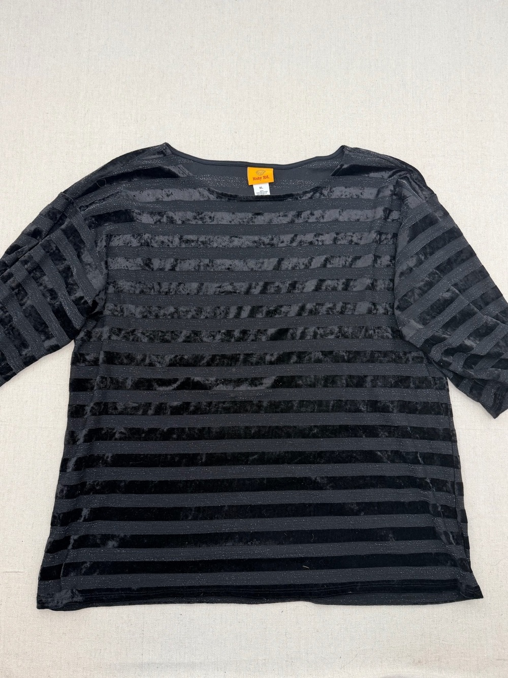 Ruby Rd. Black Velvet Burnout Stripe Top